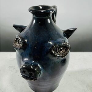Ugly Face Jug Jamie Ferguson Blue Georgia Folk Art Pottery Signed Stanley 2000